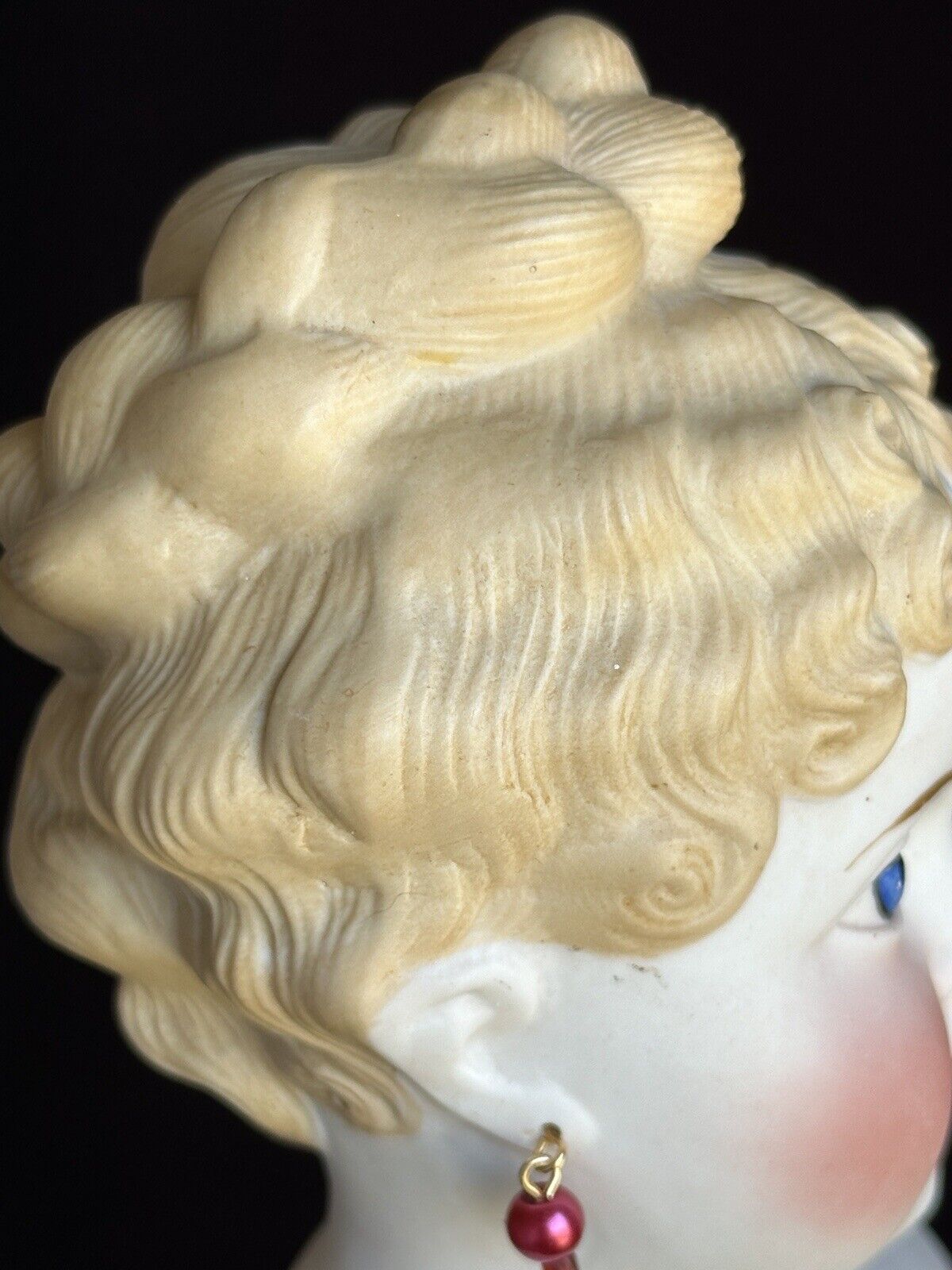 Very Rare Antique German 22” Parian Bisque Turned Head Pierced Ears Lady Doll