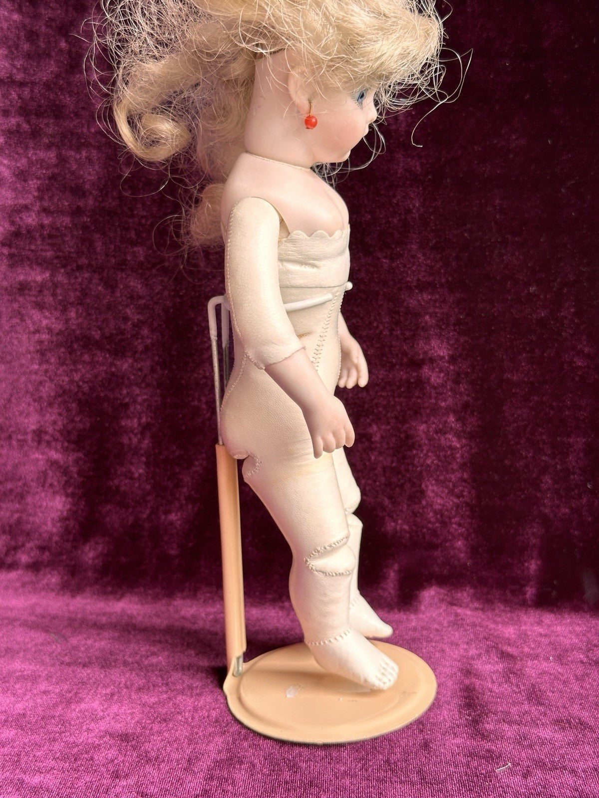 Vintage 9” Artist Reproduction of Antique French Bru Jne Porcelain Leather Doll