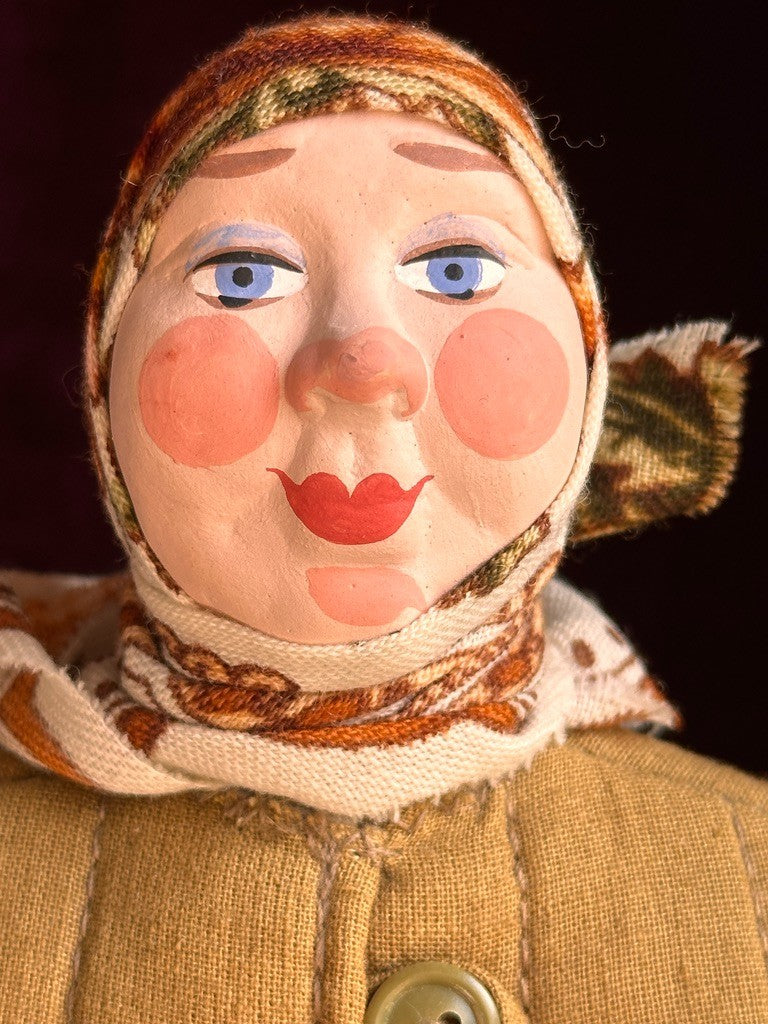 Vintage 11" USSR Terracotta/Ceramics Traditional Russian Rural Woman Doll