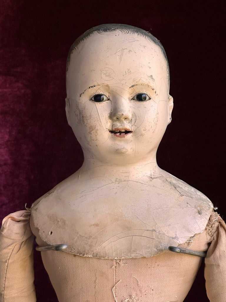 Large Antique French Andreas Voit Pauline 28" Papier Mache Doll