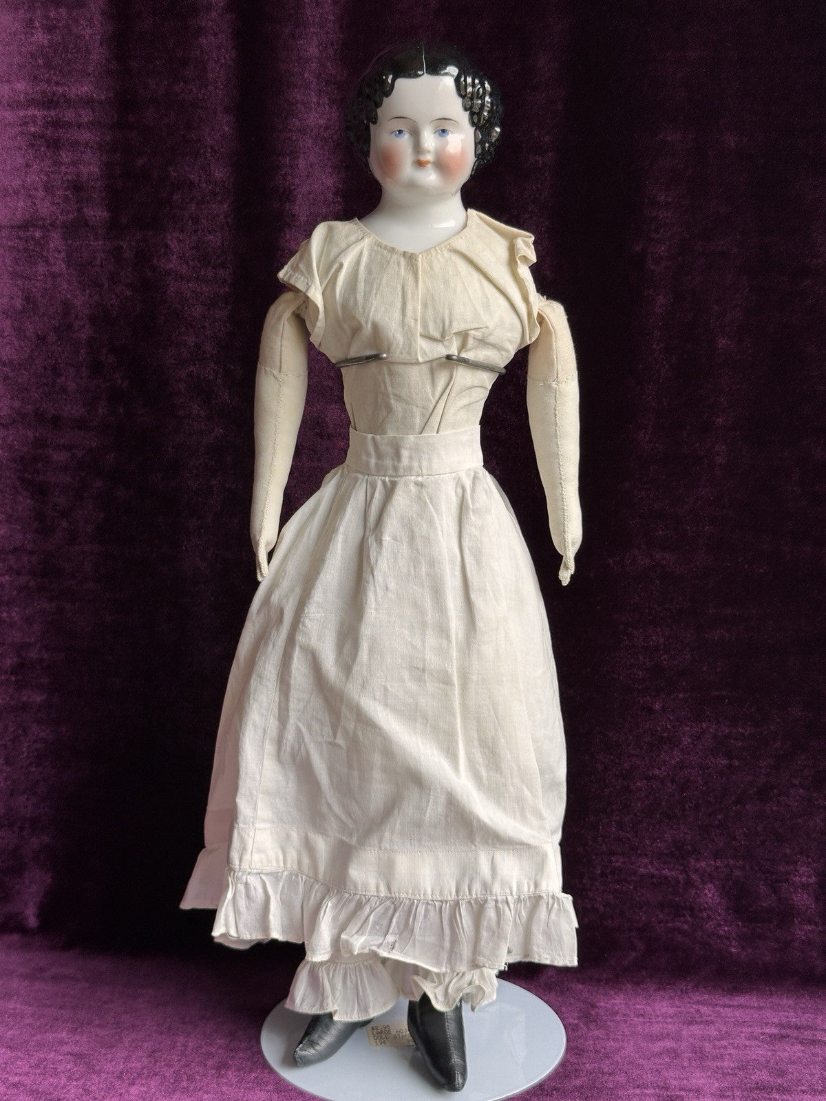 Antique German 19” Flat Top Highbrow Three Holes China Shoulder Head Doll