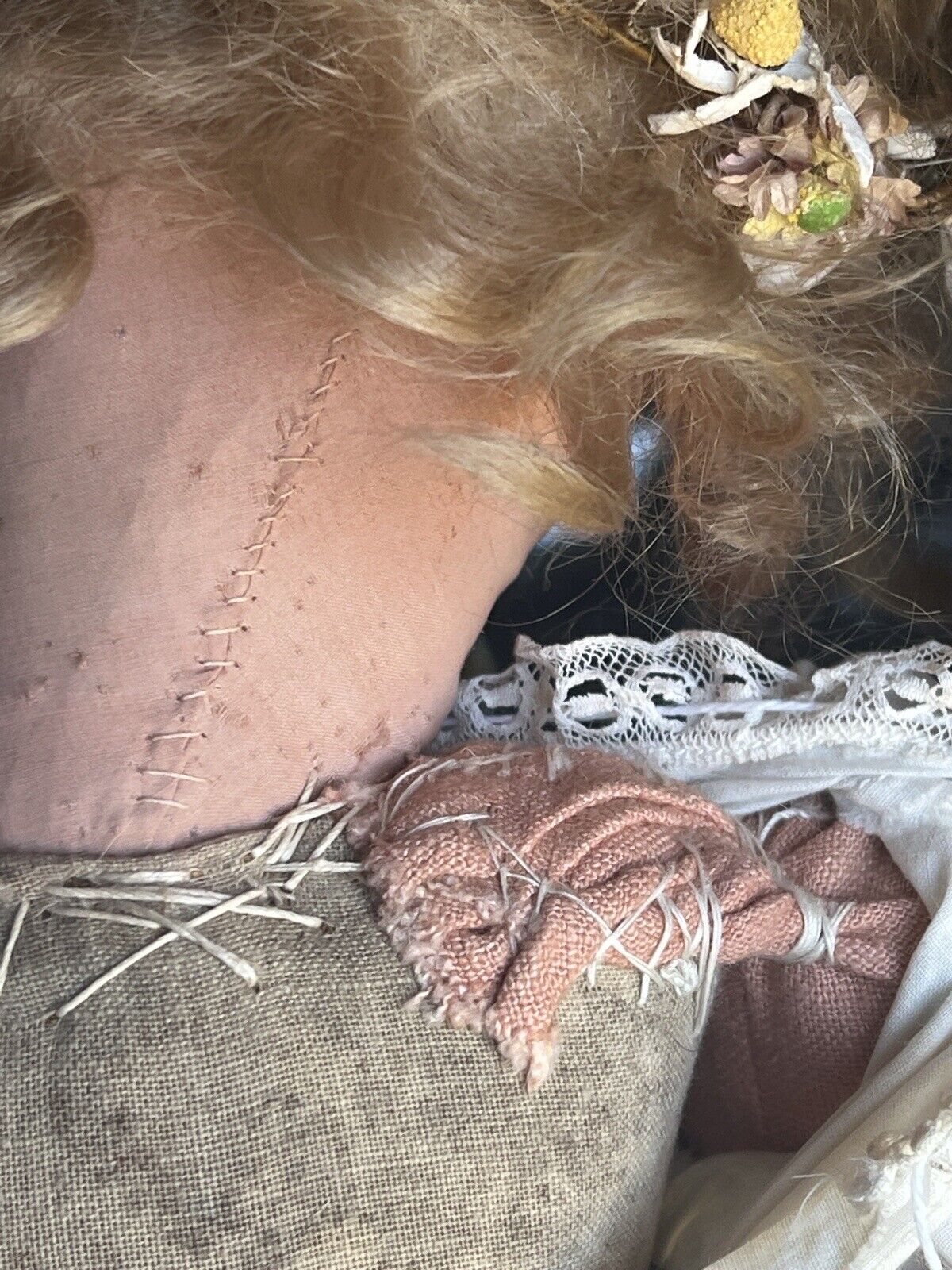 Unidentified Rare 24” Antique/Vintage Cloth Painted Boudoir Style Doll