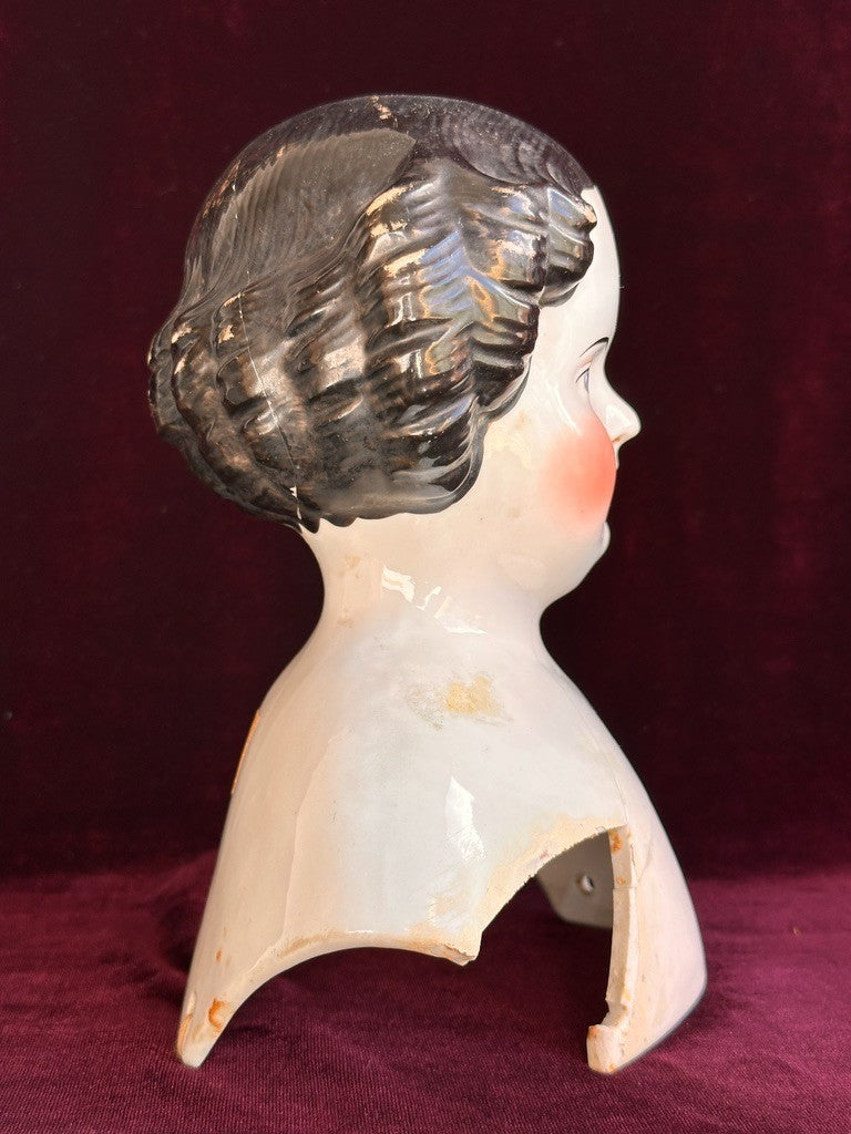 Lot of 2 Large Antique German Flat Top Highbrow China Dolls Shoulder Heads Only