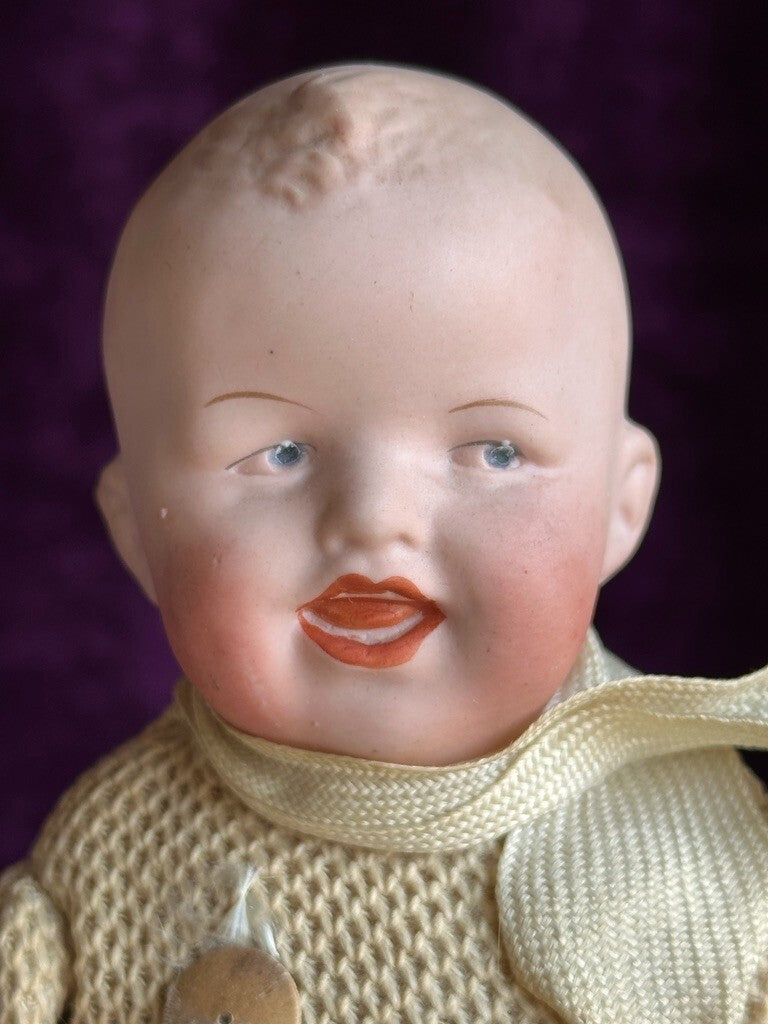 Antique German 11” Gebruder Heubach Rattle (?) Toy with Bisque Doll Head