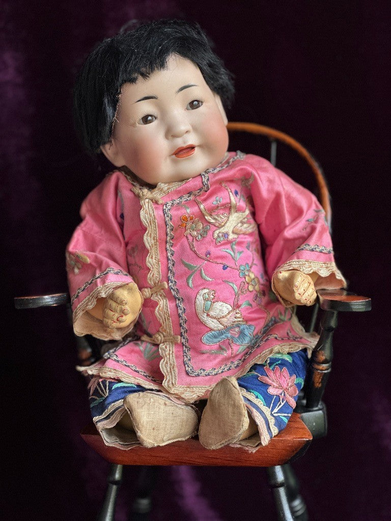 Antique German JDK Kestner 243 Asian Oriental Bisque Baby Doll Composition Body