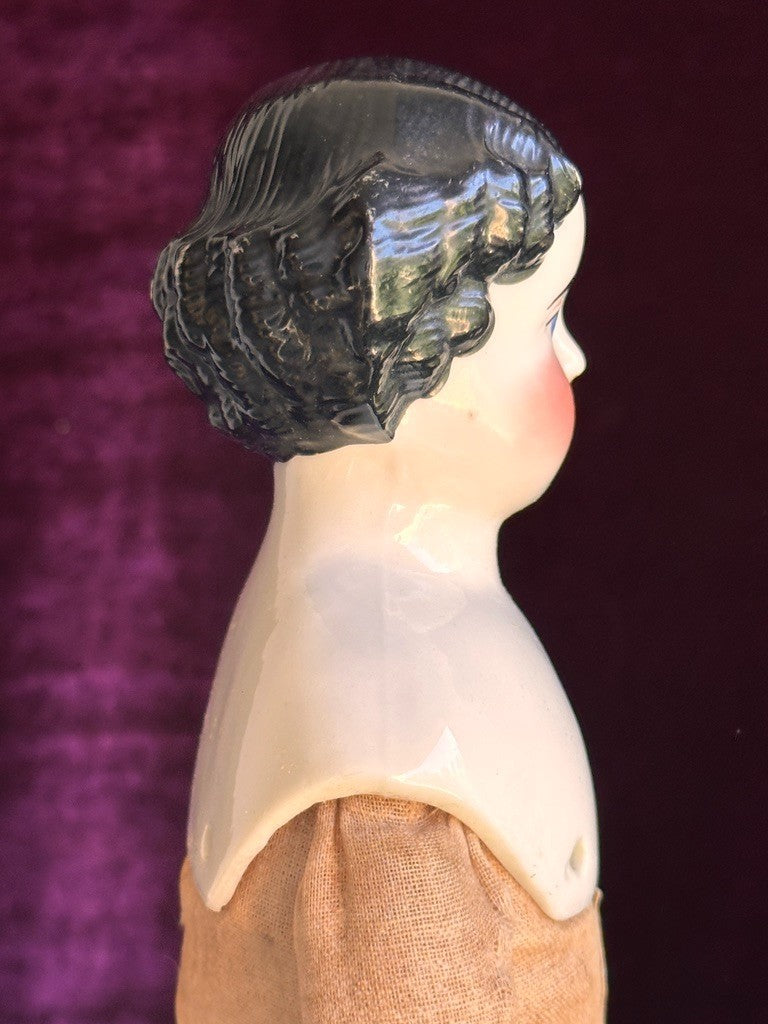 Antique German 16” Flat Top China Shoulder Head Doll