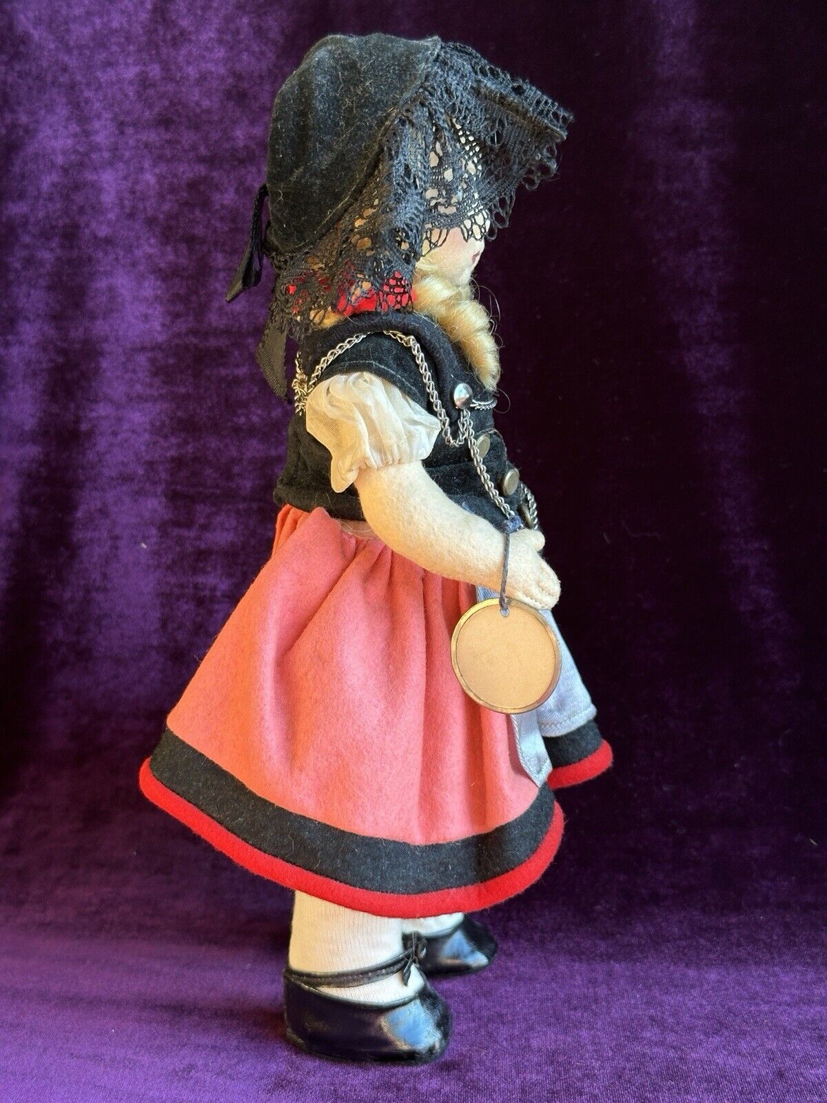 Vintage 12” Italian Alma (?) All Original Felt Cloth Doll