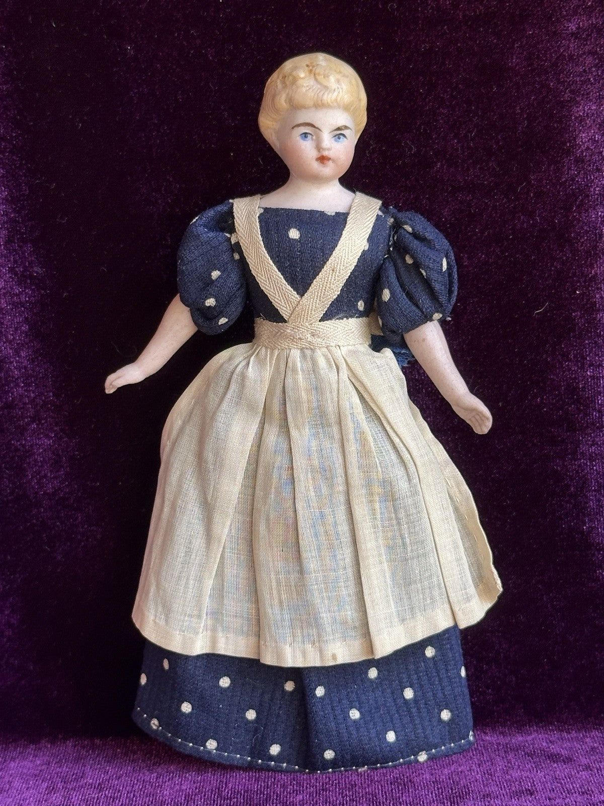Antique German 5.85” Bisque Cloth Miniature Dollhouse Parian Doll
