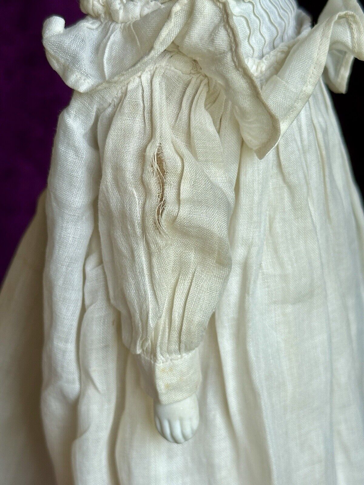 Antique German 11.5” Hertwig Molded Bonnet Bisque Head Parian Doll