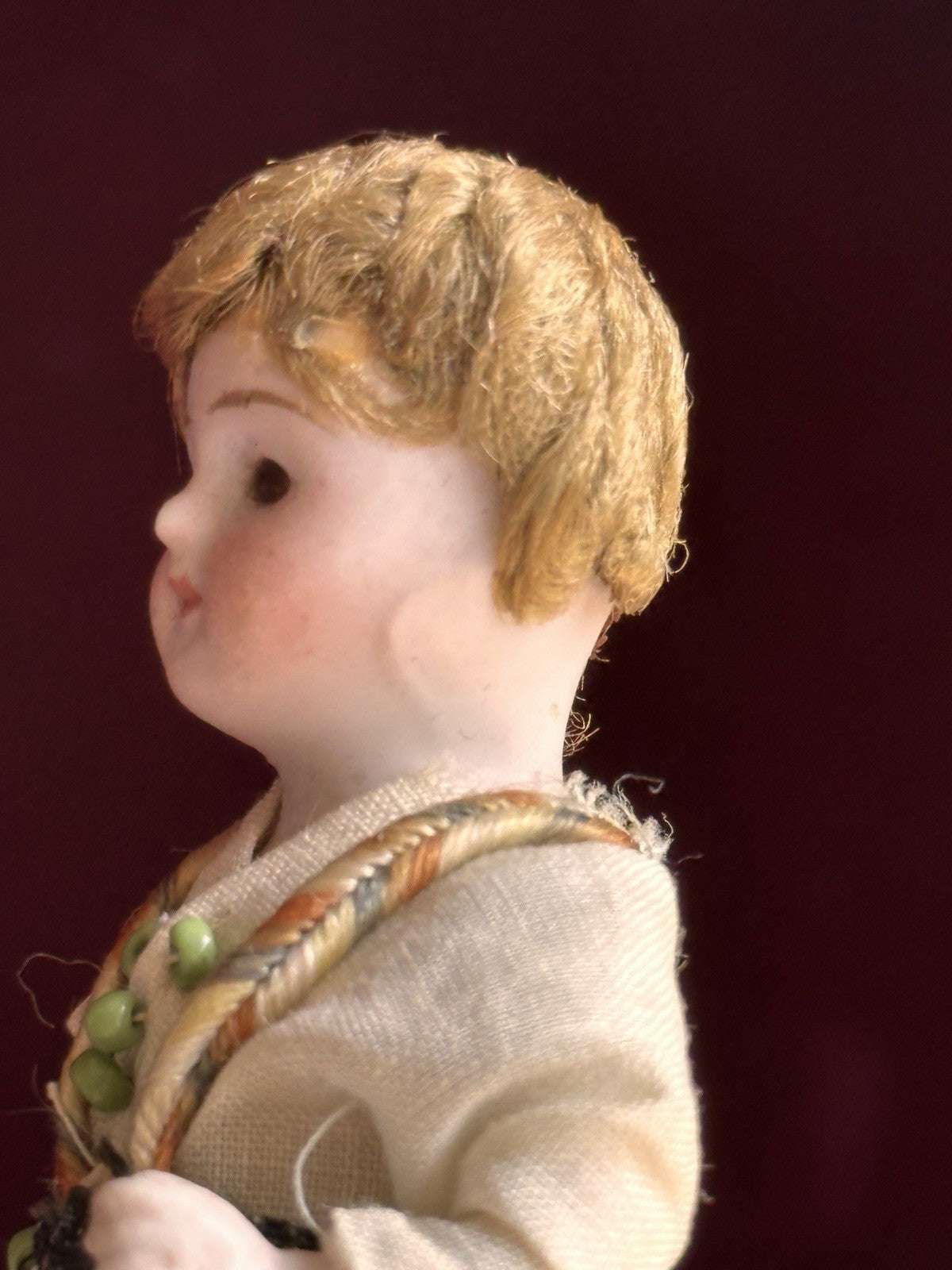 Antique German 3.75” Dollhouse All Bisque Hertwig Mignonette Doll