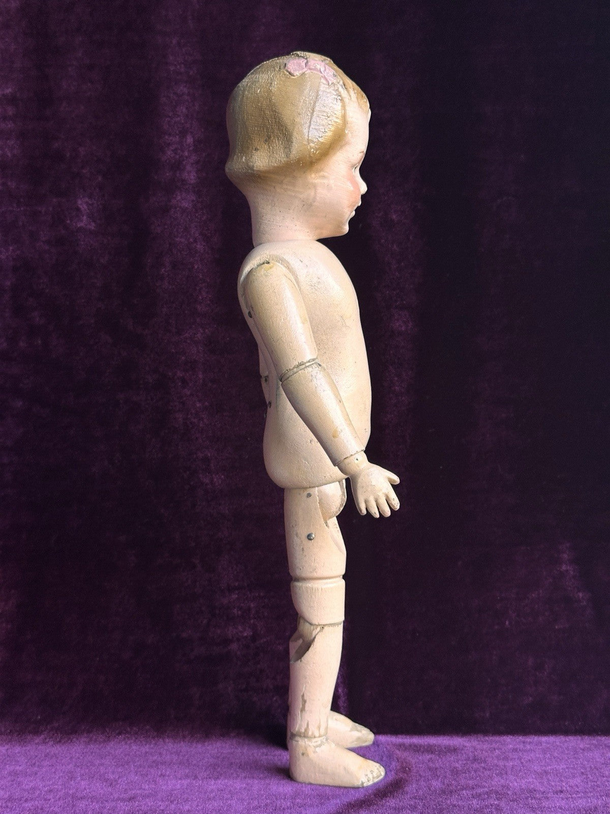 Antique American 15” Schoenhut 101 Series Wooden Jointed Girl Doll Molded Hair
