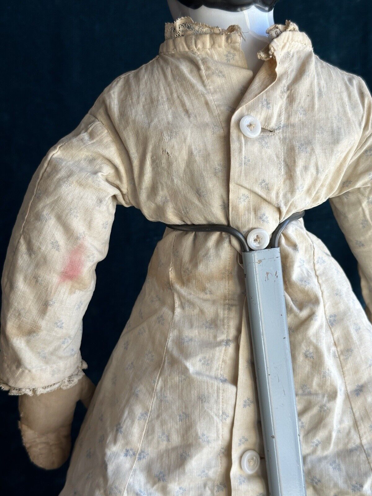 Antique German 26” Dolly Madison China Shoulder Head Doll with Molded Bow