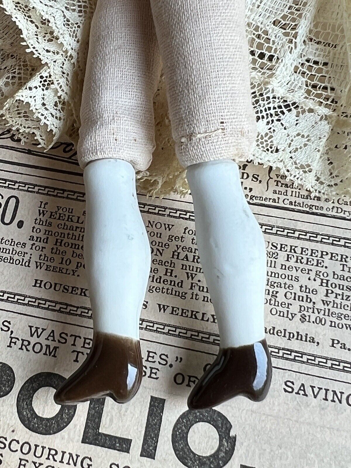 Antique German 9” Hertwig Miniature China Shoulder Head Doll