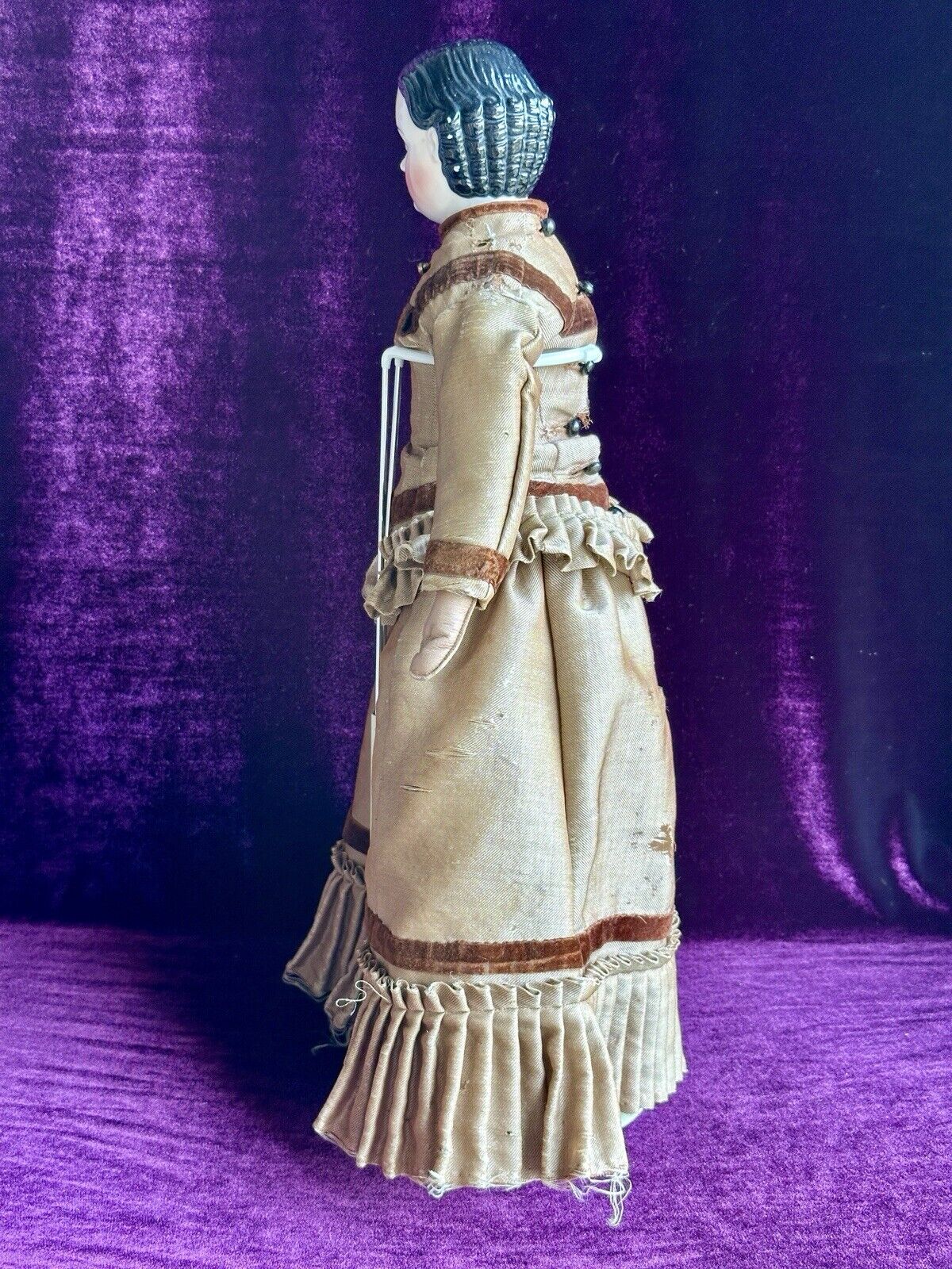 Rare Antique German 21” Covered Wagon China Doll with Glass Eyes