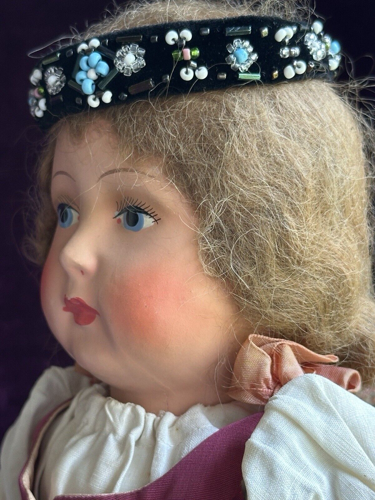 Antique Composition 23” Cloth Eastern European Boudoir Style Doll