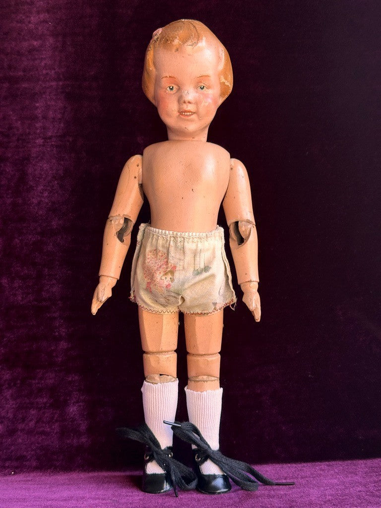 Antique American 15” Schoenhut 101 Series Wooden Jointed Girl Doll Molded Hair