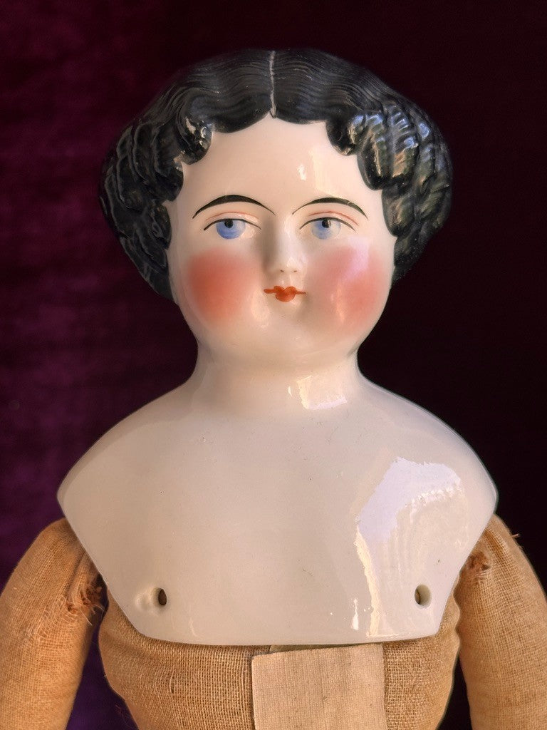 Antique German 16” Flat Top China Shoulder Head Doll
