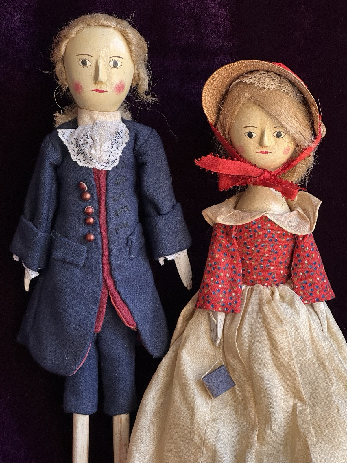 Vintage Fred Laughon Peg Wooden Hagar and Mr Tyler Dolls Grodnertal Style