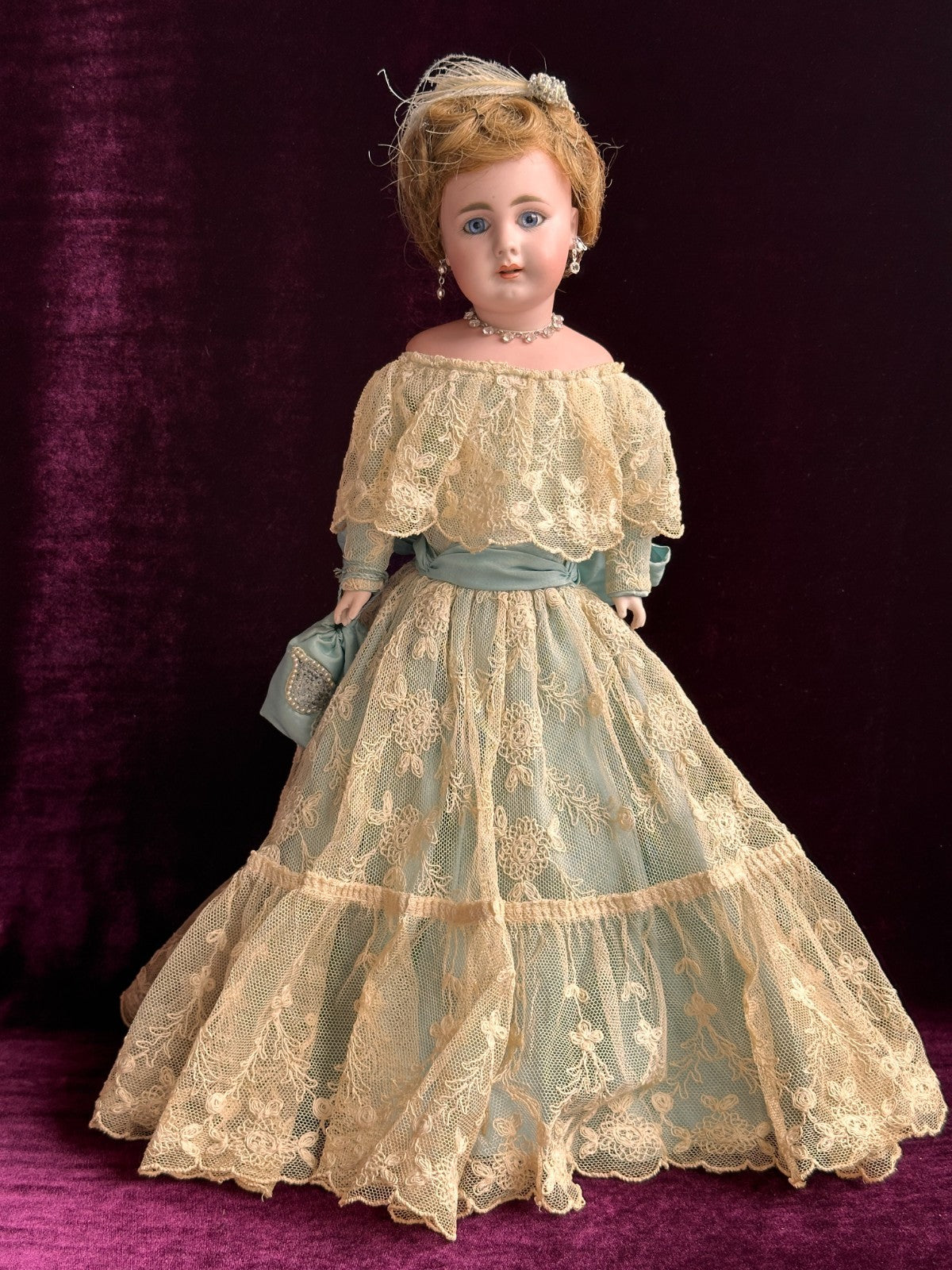 Early Antique German 20.5” Simon Halbig 939 Bisque Shoulder Head Leather Doll
