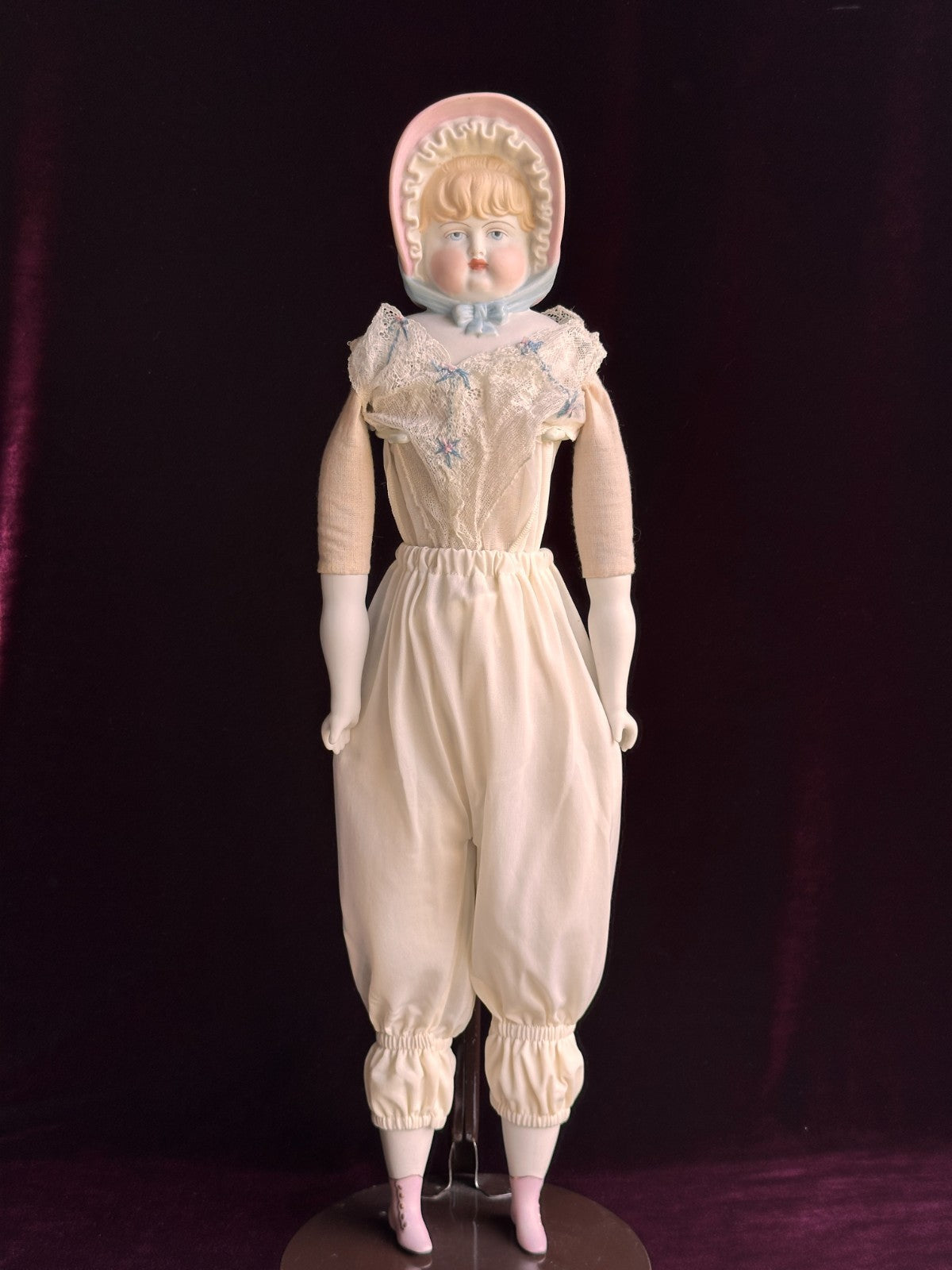 Vintage '59 21" Reproduction of Antique German Hertwig Parian Bonnet China Doll