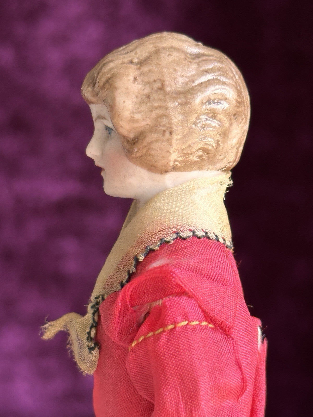 Antique German 5.25” Bisque Cloth Miniature Dollhouse Parian Female Doll