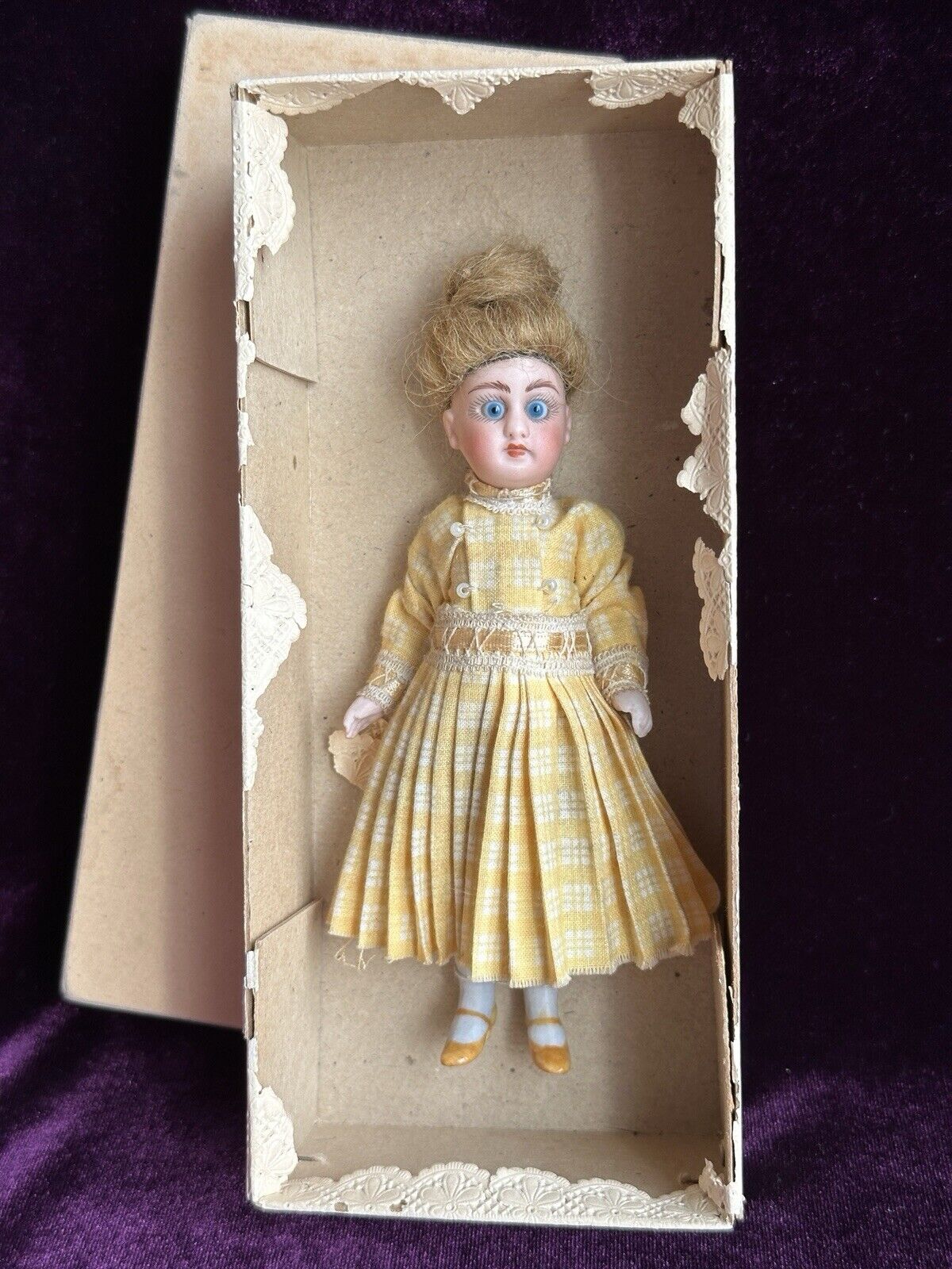 Rare Antique German Hertwig All Bisque Googly/Surprised Eyes Doll in Box