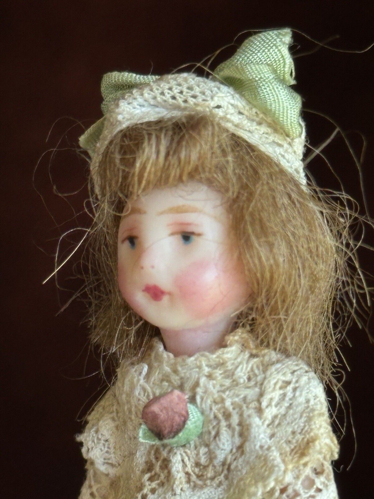 Artist Signed 3” Polymer Clay (?) Miniature Dollhouse Doll with Accessories