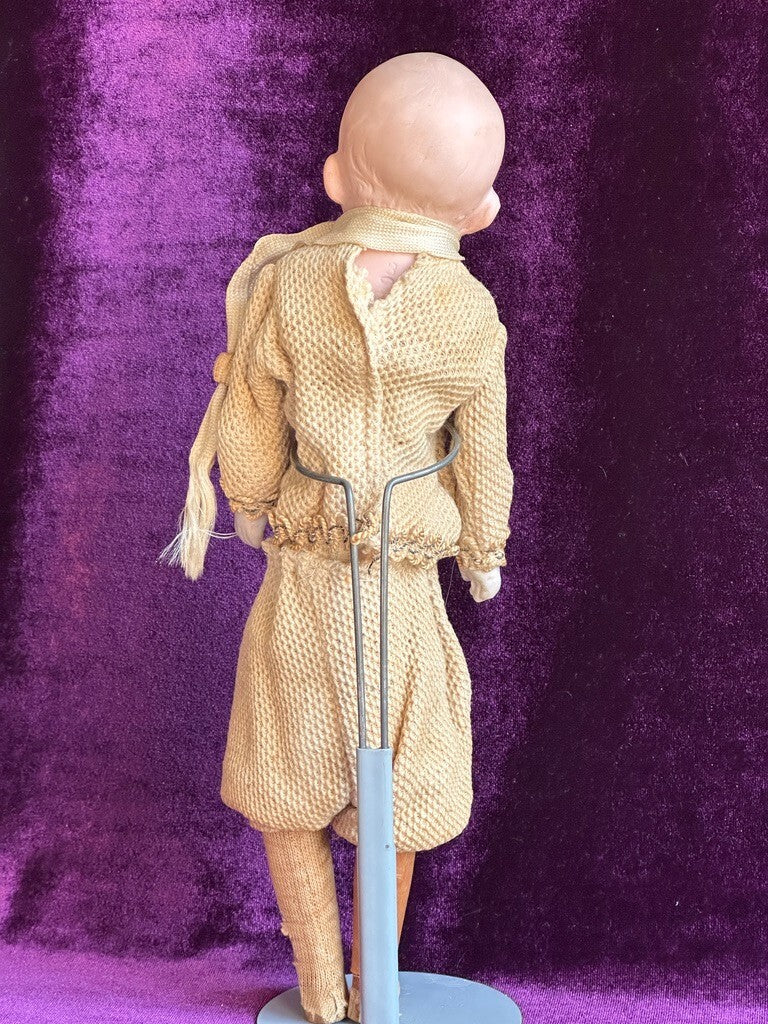 Antique German 11” Gebruder Heubach Rattle (?) Toy with Bisque Doll Head