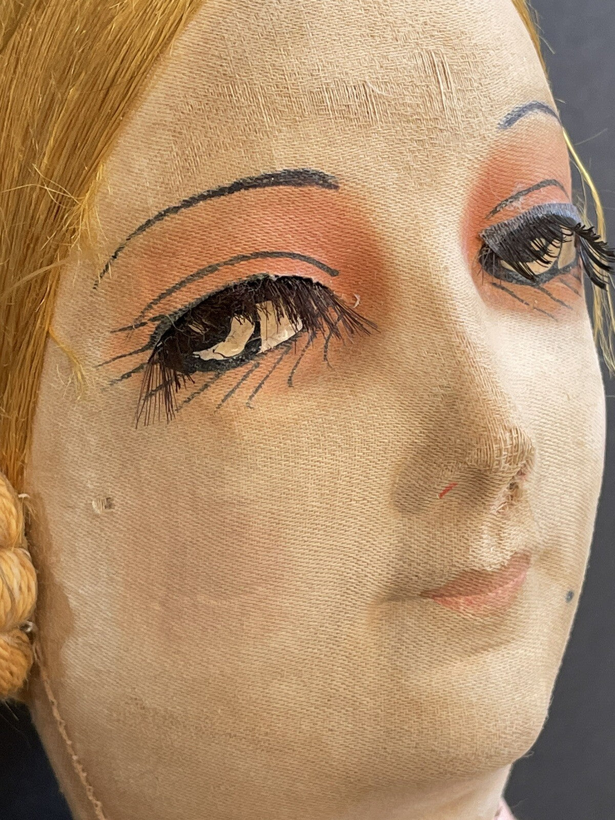 Antique Art Deco 30” French Boudoir Flapper Cloth Face Mask Doll