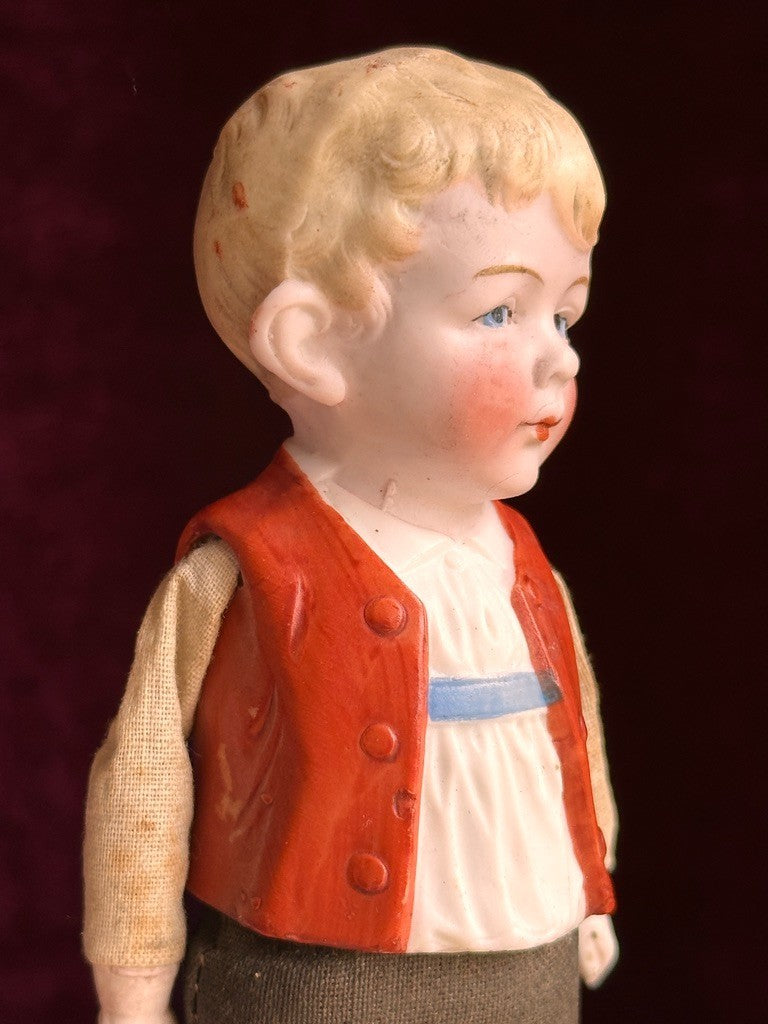 Rare Antique German Hertwig 7.5” Bisque Molded Torso Character Dollhouse Doll