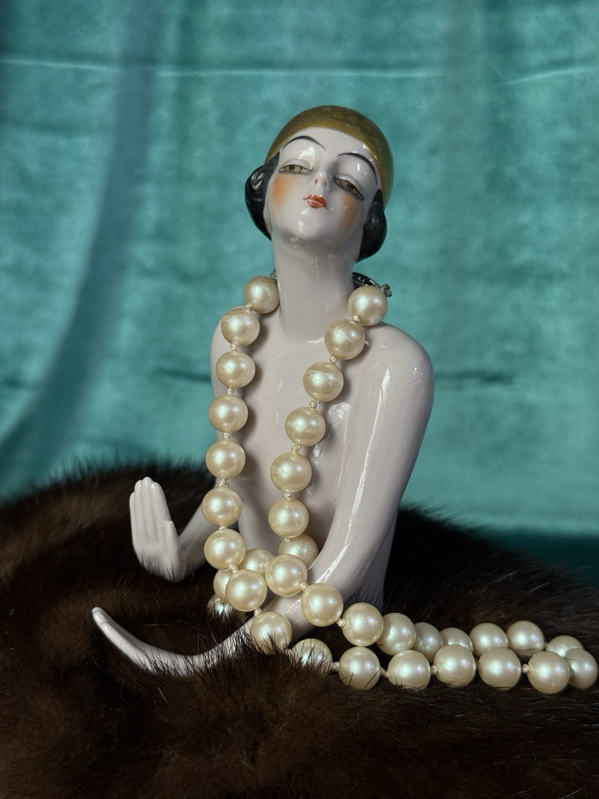 Gold Hair Antique German Art Deco Flapper Pin Cushion Half 4 3/4” Doll Arms Away