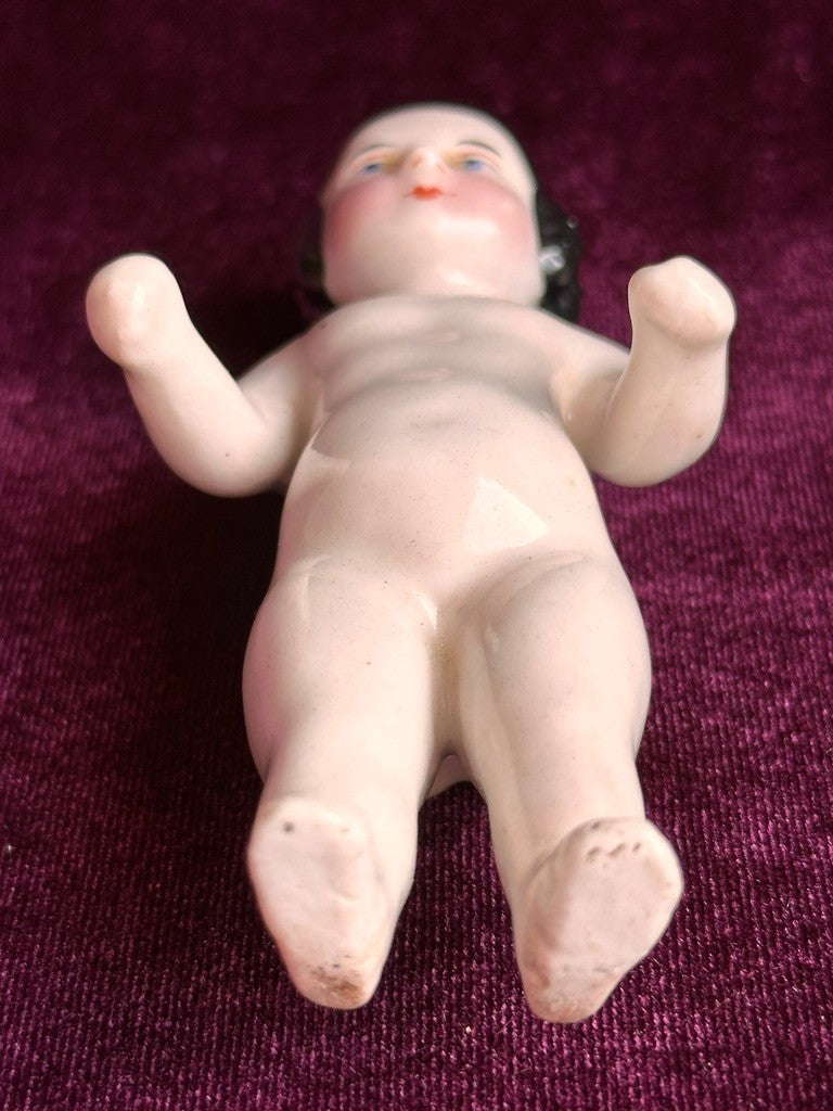 Antique German 4.25” Frozen Charlotte Pink Tint Covered Wagon China Doll