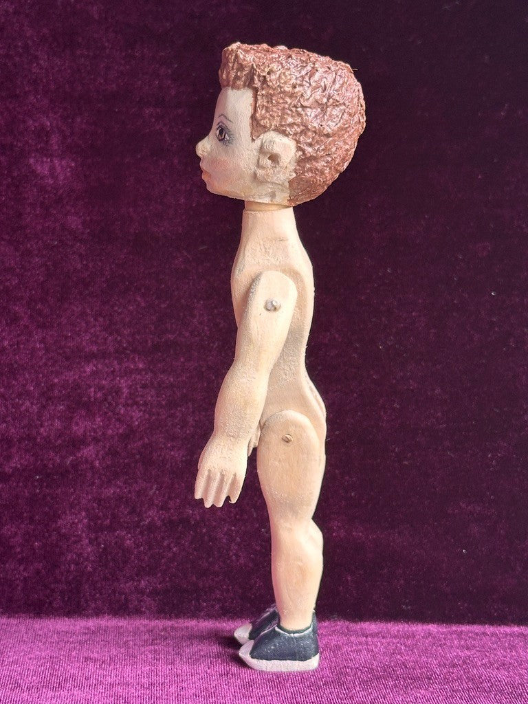 Collectible Handcarved Wooden Hitty's Friend Boy Doll By Artist Connie Hardt