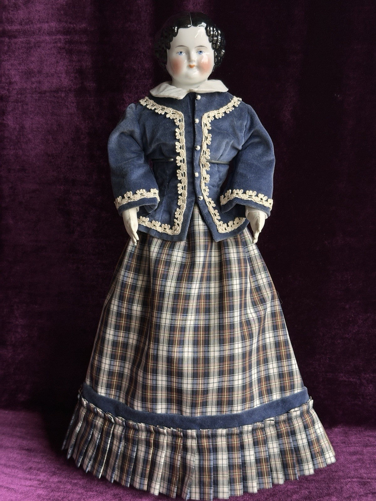 Antique German 19” Flat Top Highbrow Three Holes China Shoulder Head Doll
