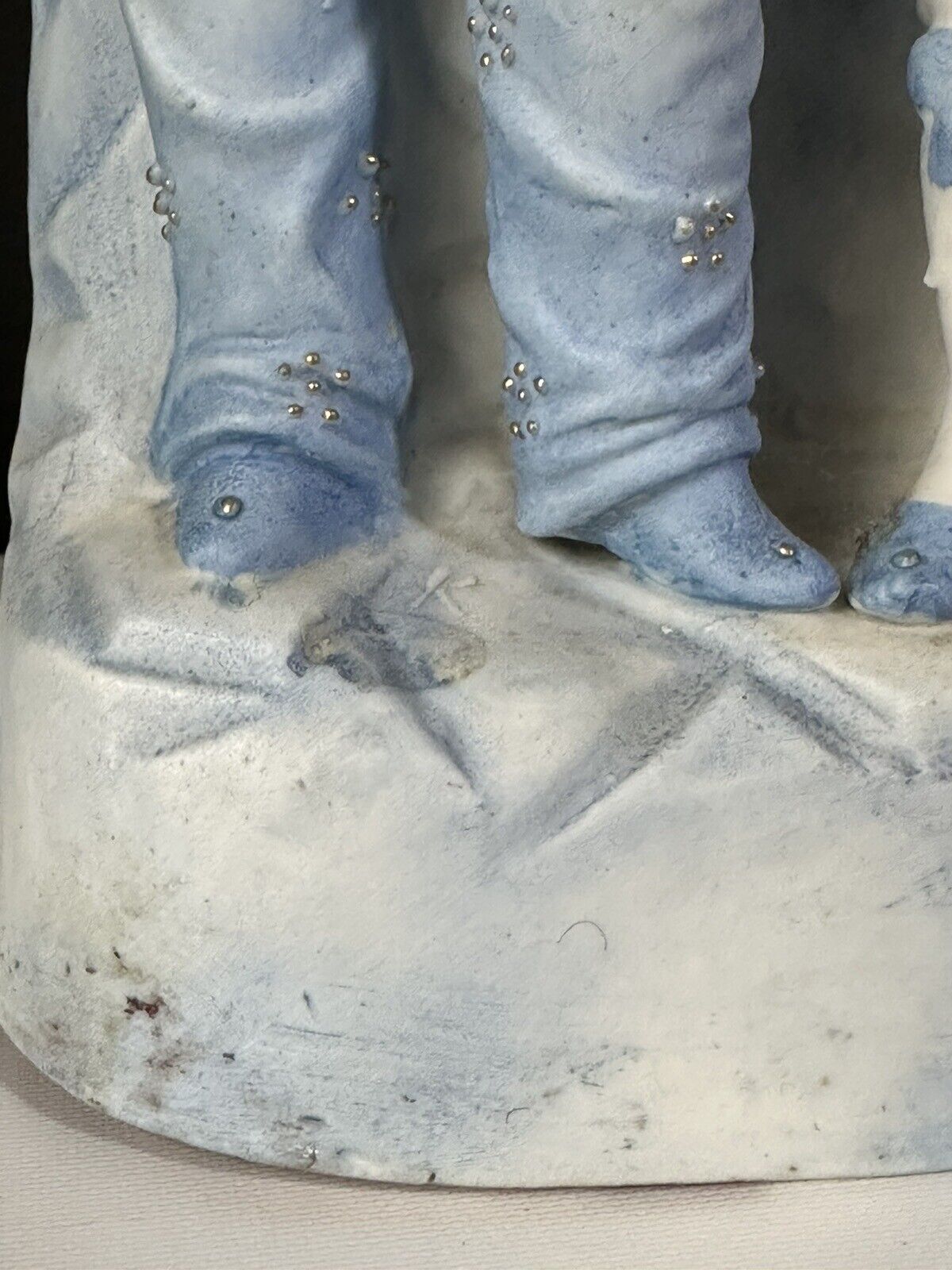 Antique Bisque Large 11” Figurine Boy and Girl In Blue Holding Cats Numbered 15