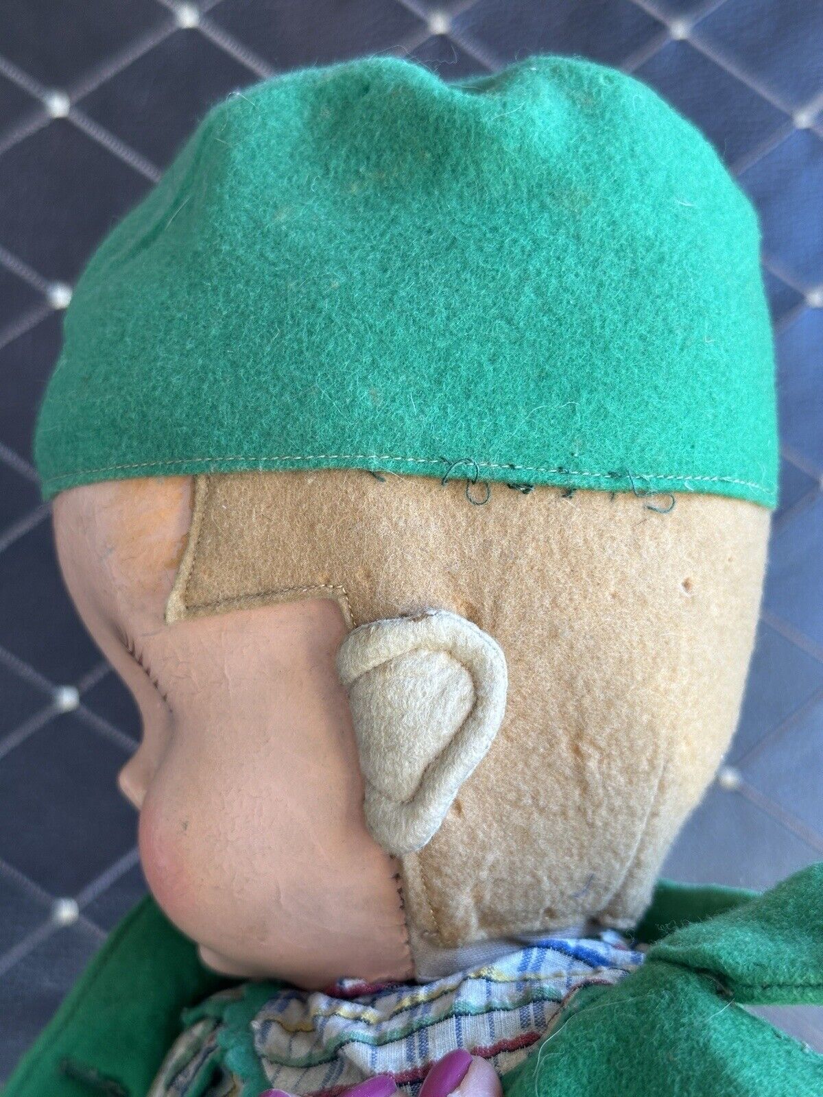 Vintage Italian 23” Lenci Didi (?) Felt Cloth Doll with Googly Disc Eyes