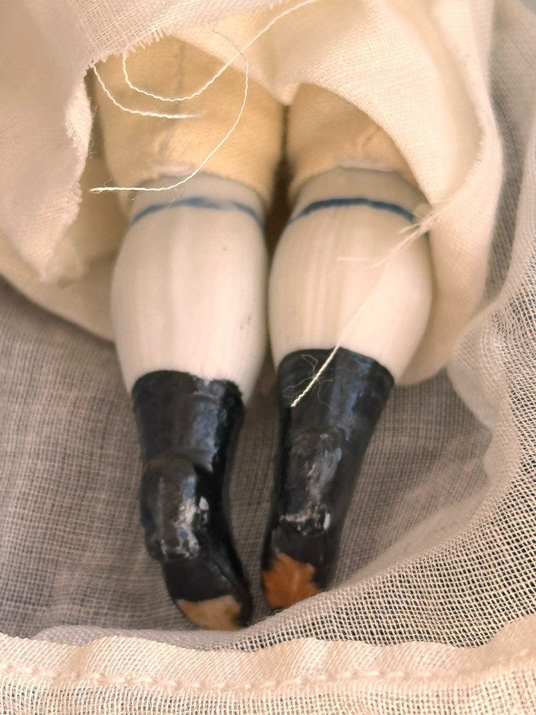 Antique German 5.25” Bisque Shoulder Head Miniature Dollhouse Parian Doll