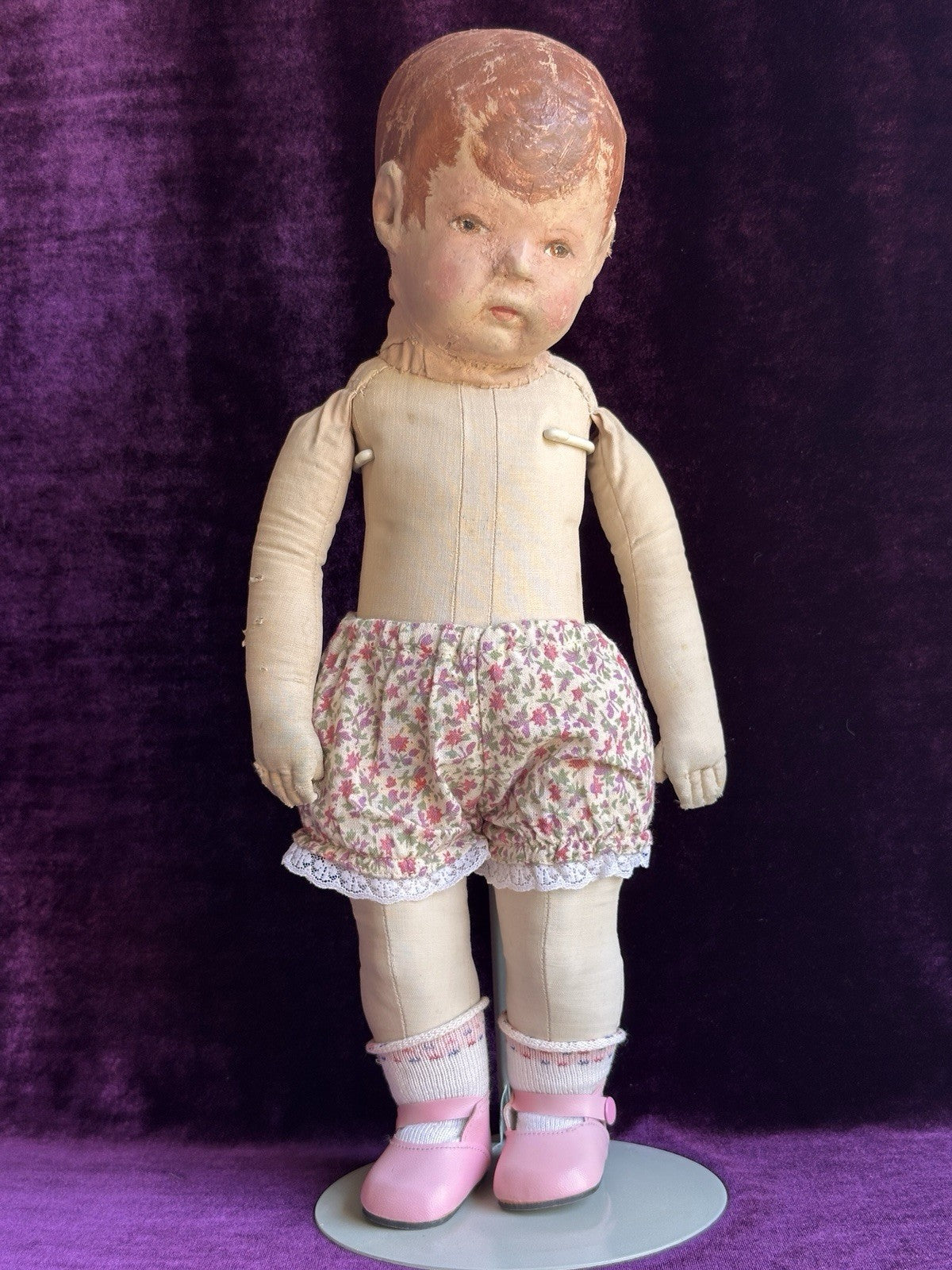 Early Antique German 16” Kathe Kruse Type I Cloth Rag Doll Wide Hips