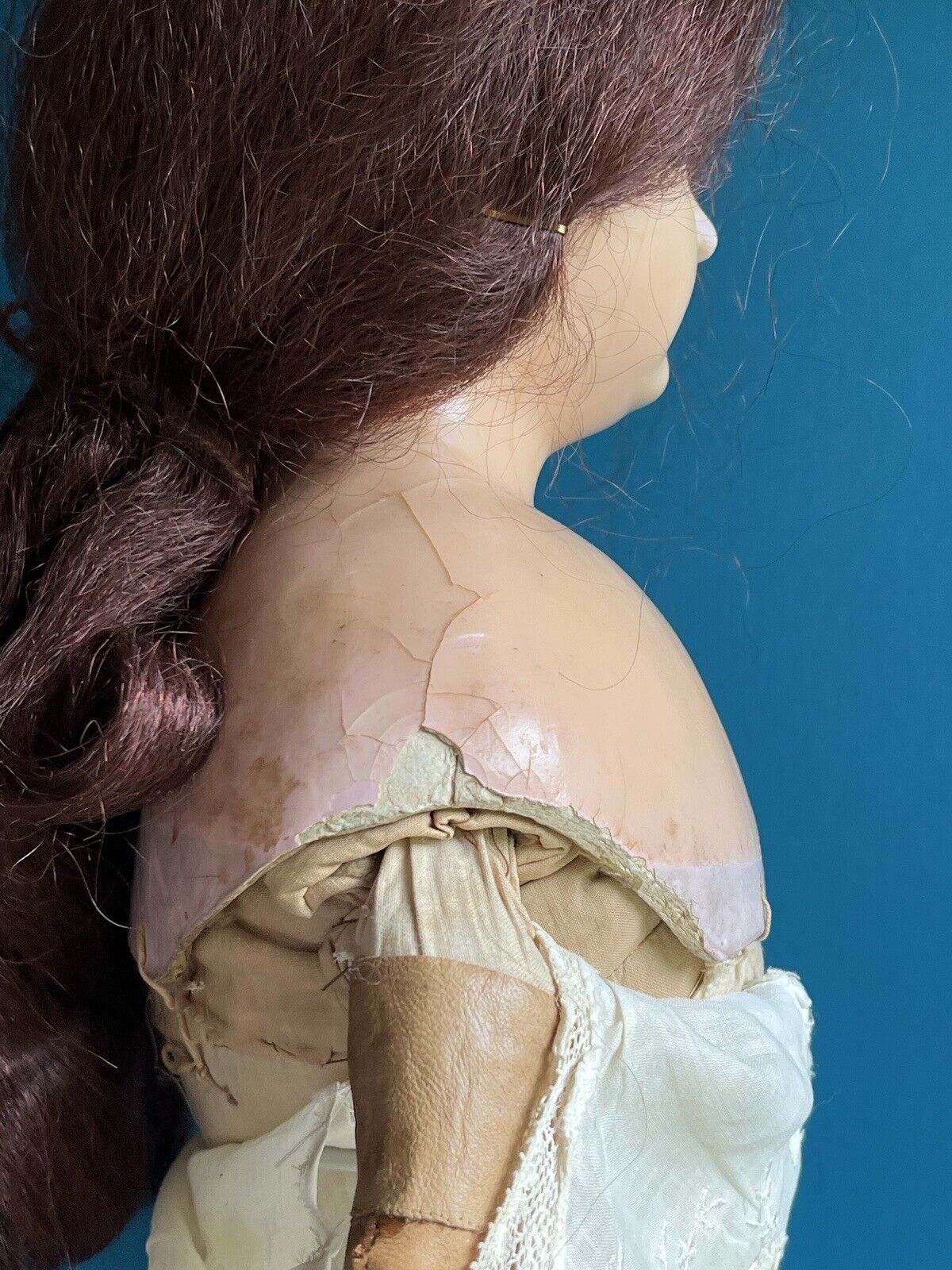 Large Antique German 30” Wax Over Papier Mache Doll