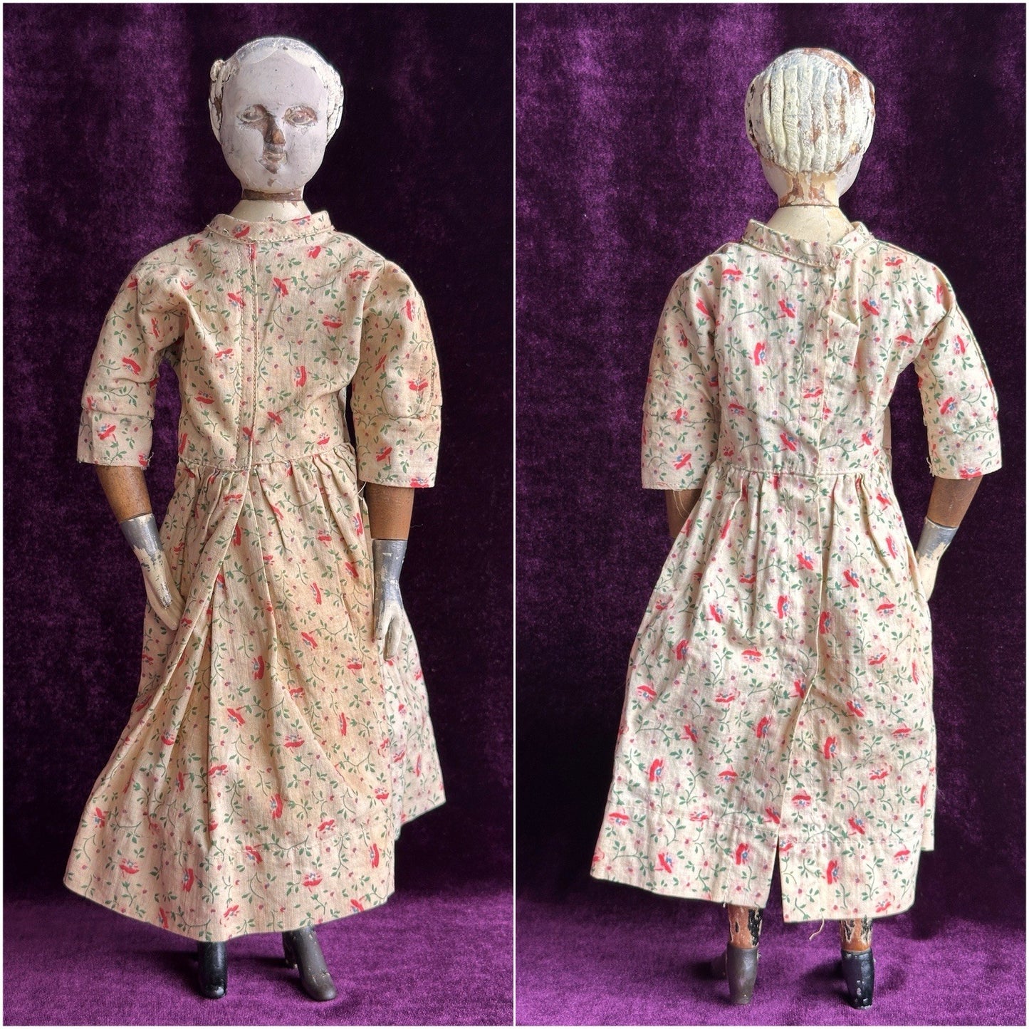 Rare Early American 15” Joel Ellis Metal Wood Jointed Doll