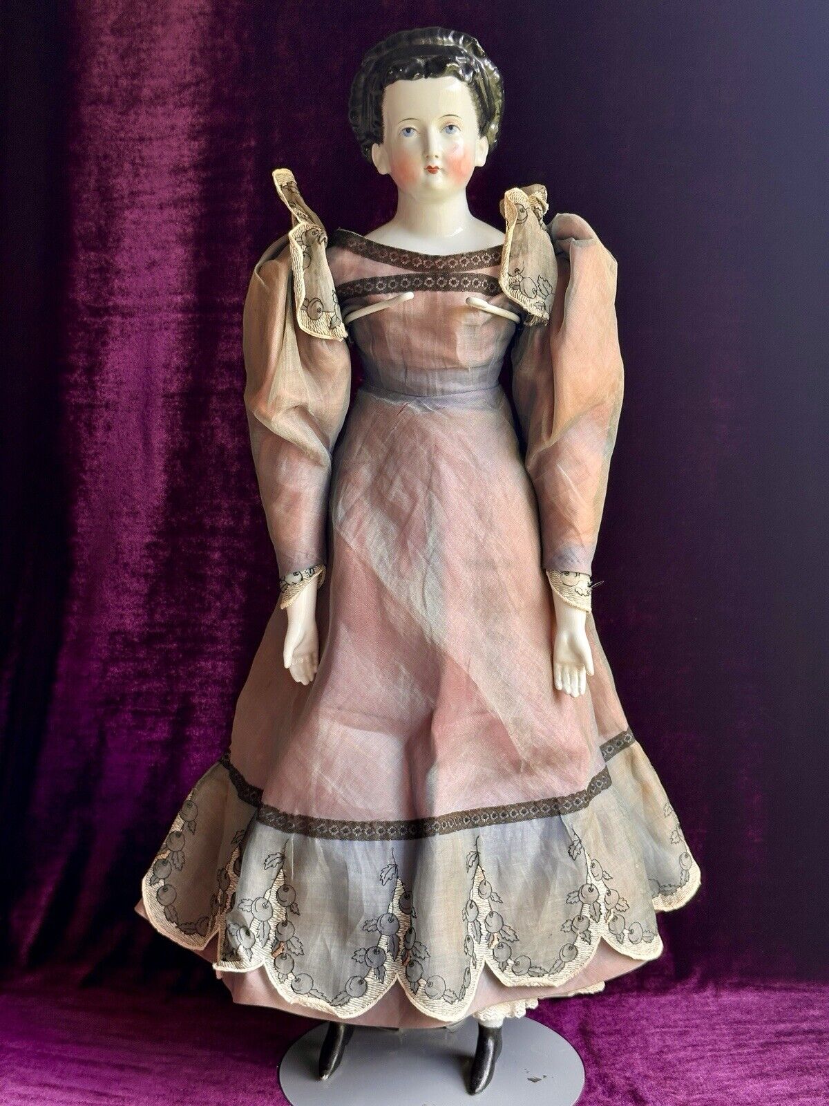 Very Rare Large 25.5” Antique German Brunette China Shoulder Head Doll