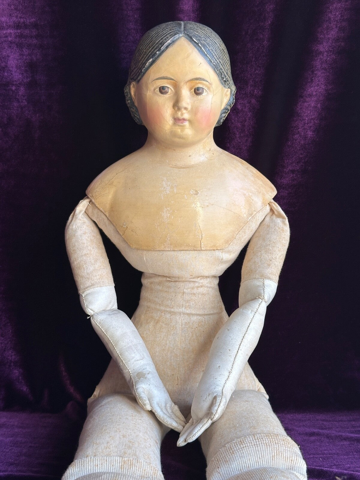 Huge 32” Antique American Greiner Covered Wagon Papier Mache Doll