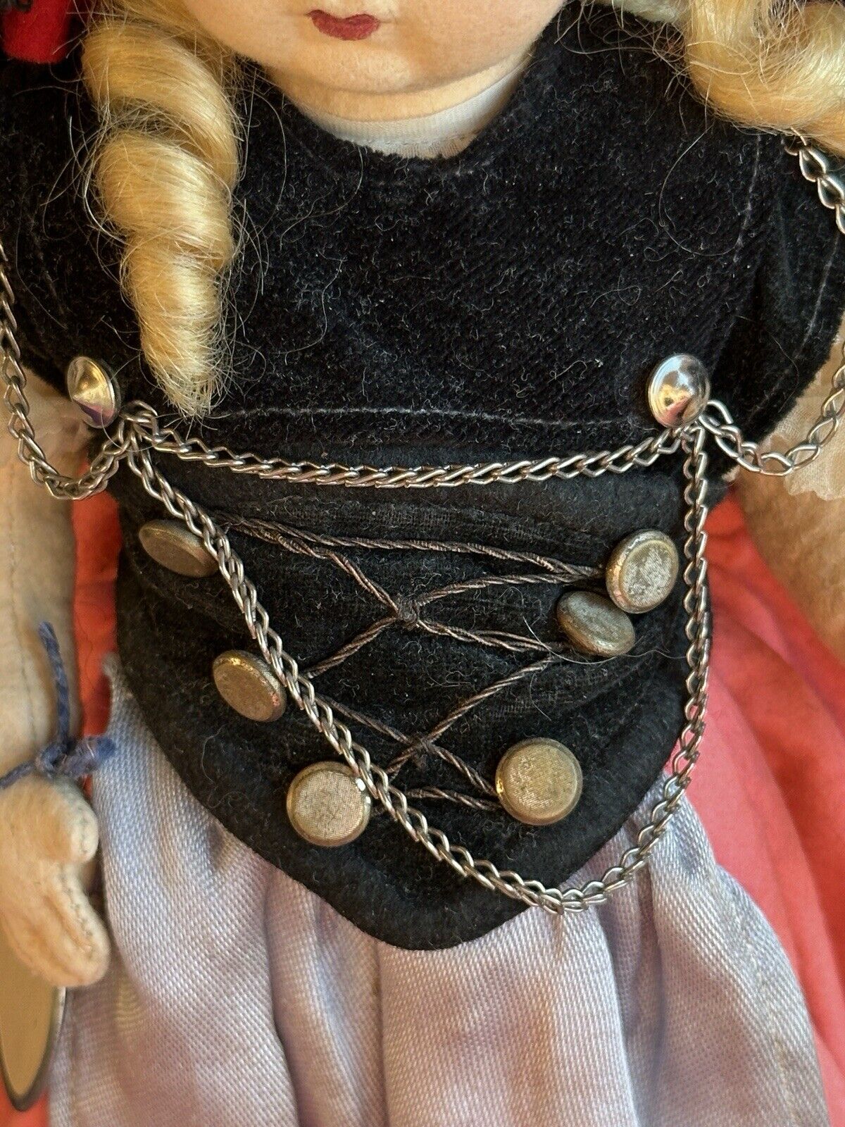 Vintage 12” Italian Alma (?) All Original Felt Cloth Doll