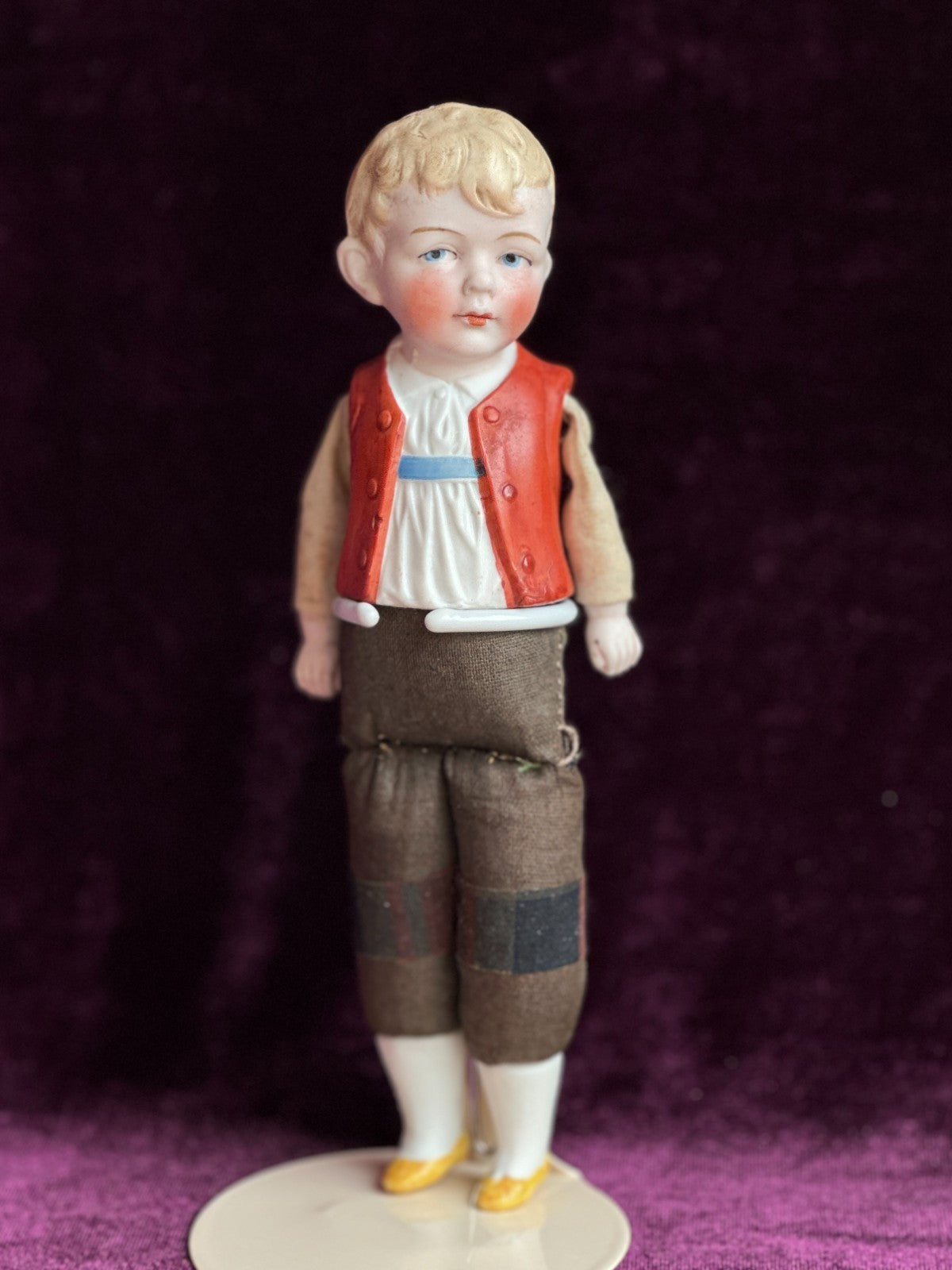 Rare Antique German Hertwig 7.5” Bisque Molded Torso Character Dollhouse Doll