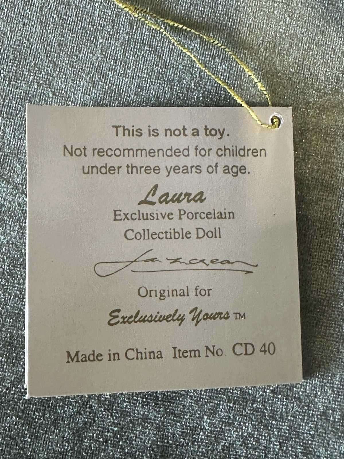 Jan Mclean 28" Porcelain Doll “Laura” Tag and COA For Exclusively Yours 1997