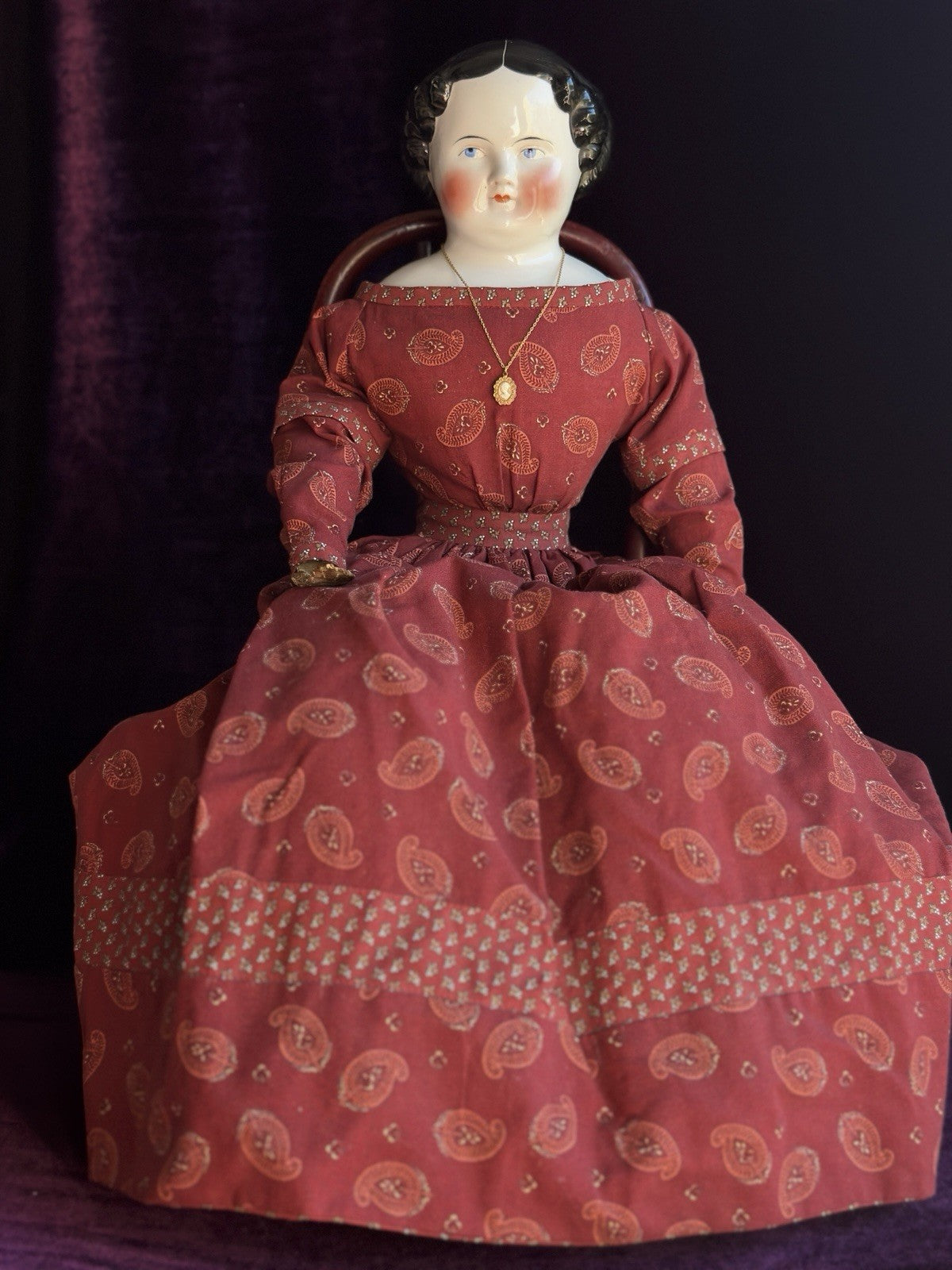 Antique German 23” Flat Top Highbrow China Shoulder Head Doll