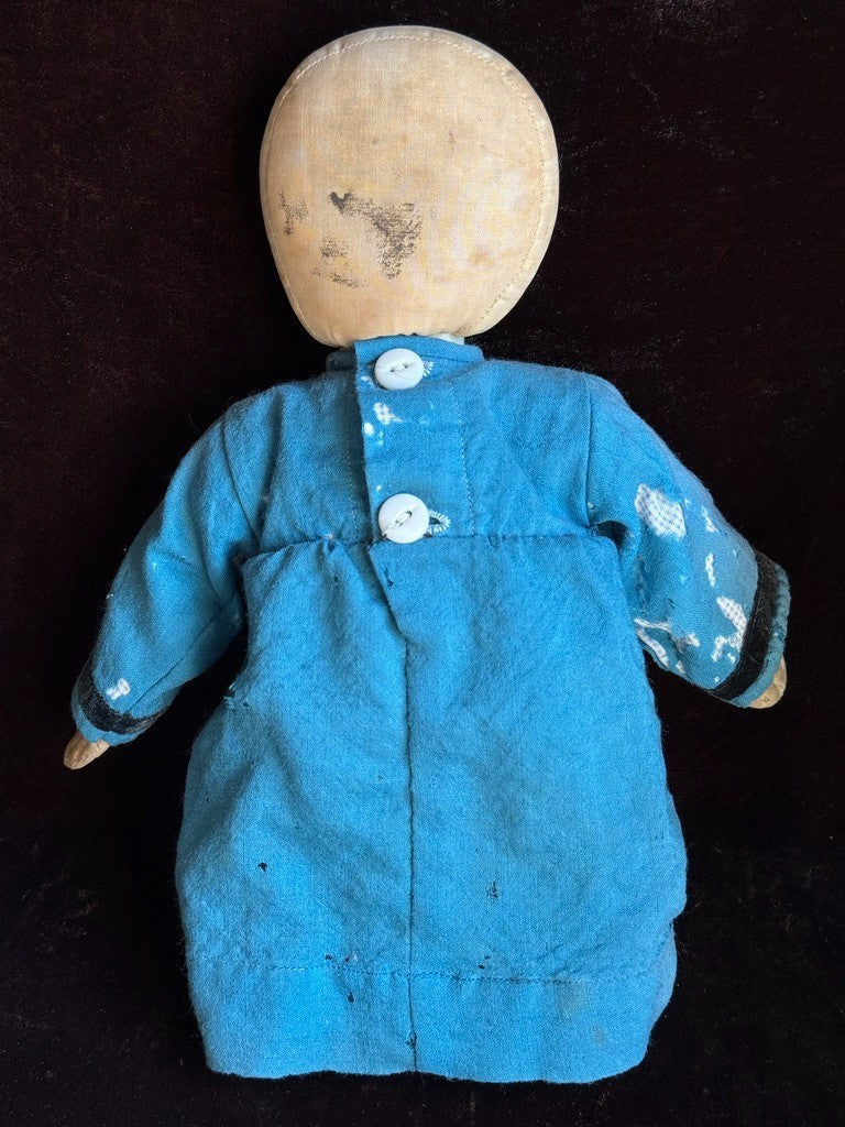 Early Antique American 12.5” Primitive Folk Cloth Rug Doll