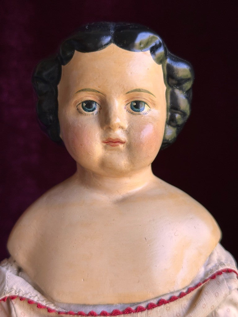 Antique German 15” Dressel Marked Holz-Masse Papier Mache Head Cloth Body Doll