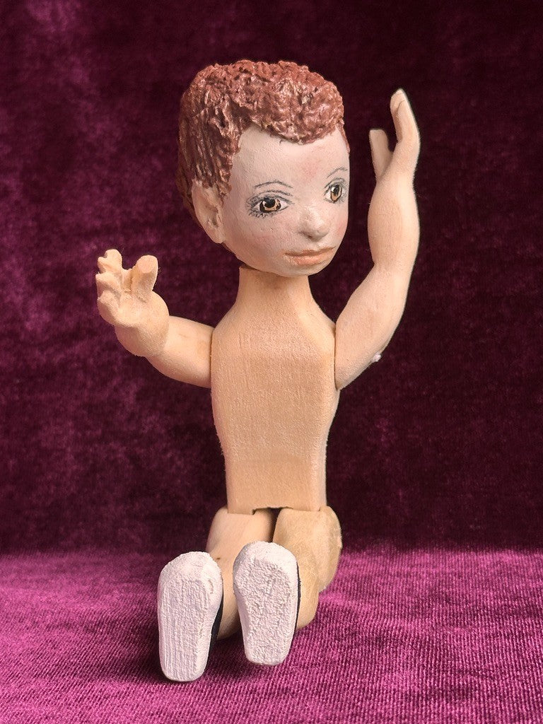 Collectible Handcarved Wooden Hitty's Friend Boy Doll By Artist Connie Hardt