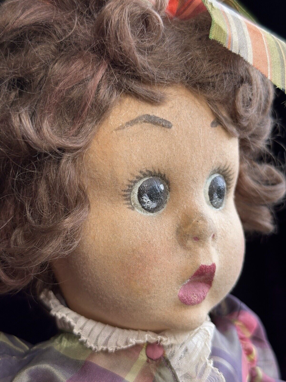 Rare Vintage Italian 20” Original Lenci Googly Eyes Felt Doll Tagged Outfit